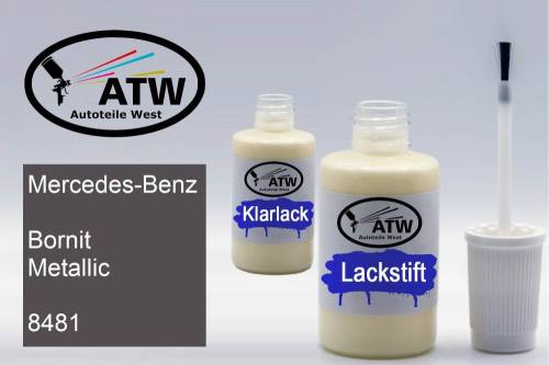 Mercedes-Benz, Bornit Metallic, 8481: 20ml Lackstift + 20ml Klarlack - Set, von ATW Autoteile West.